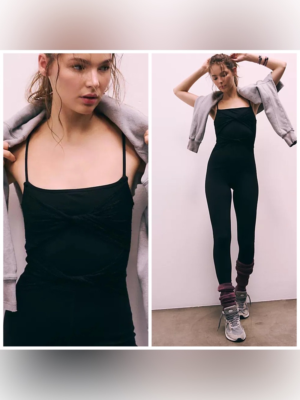 Free People Lace Me Up Onesie Black Knot Yoga Palates Medium Black